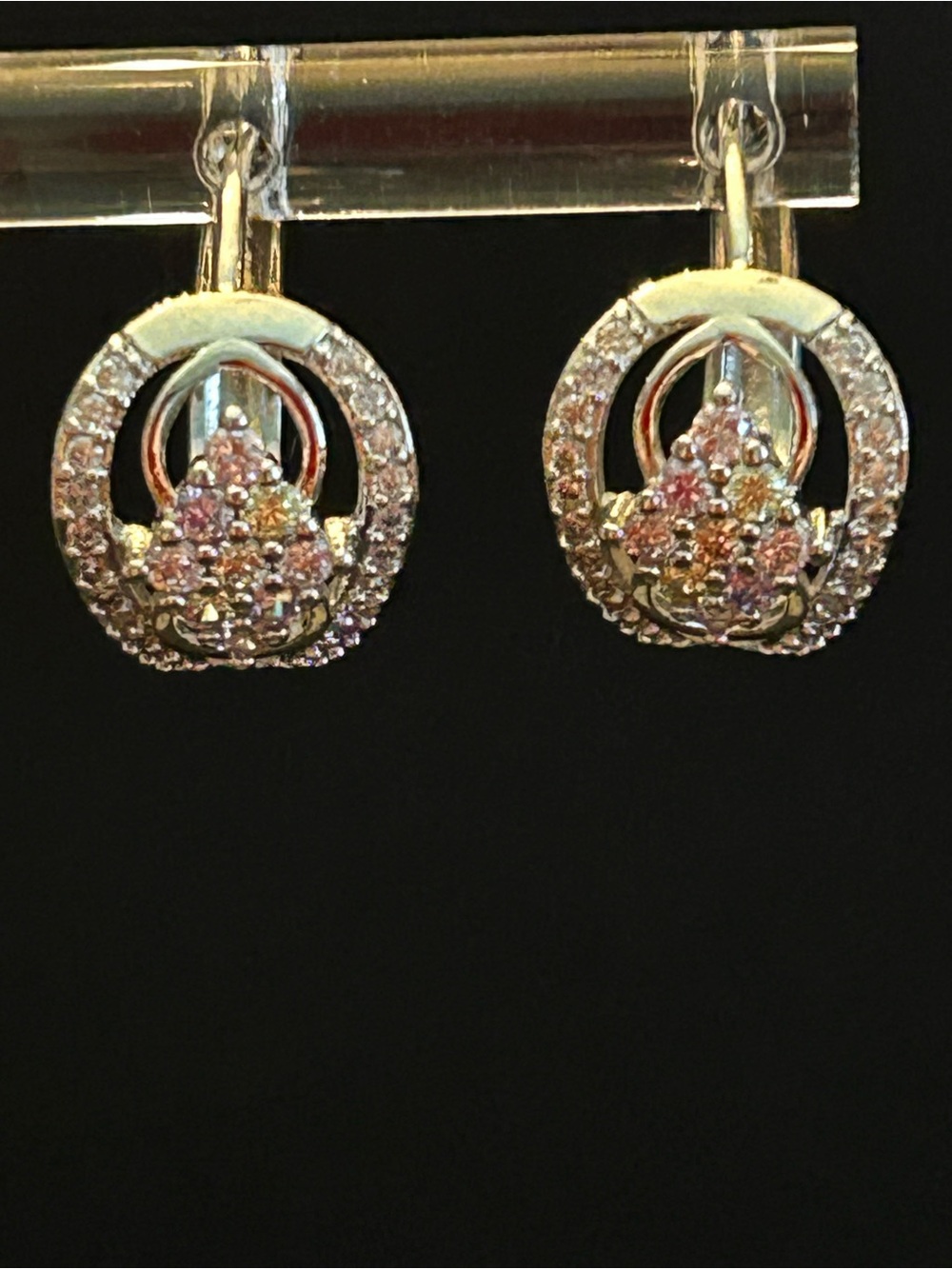 Silver-Tone Floral Huggie Hoop Drop Earrings w/Clear Crystal Design Accents NWOT